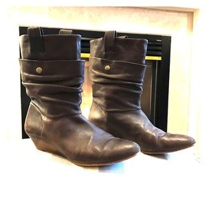 Sam double shaft Frye boots, leather wedge